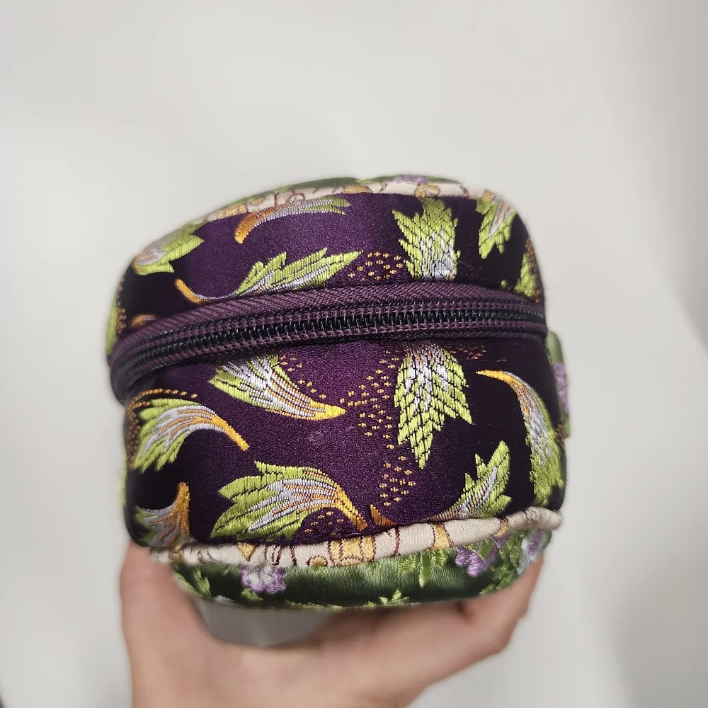 Goody Goody California Green & Purple Brocade Fabric Soft Travel Jewelry Box